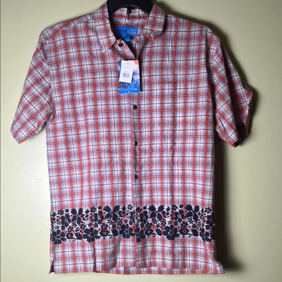 510.com Men's Red Plaid Shirt with Floral Detail - Picture 1 of 7